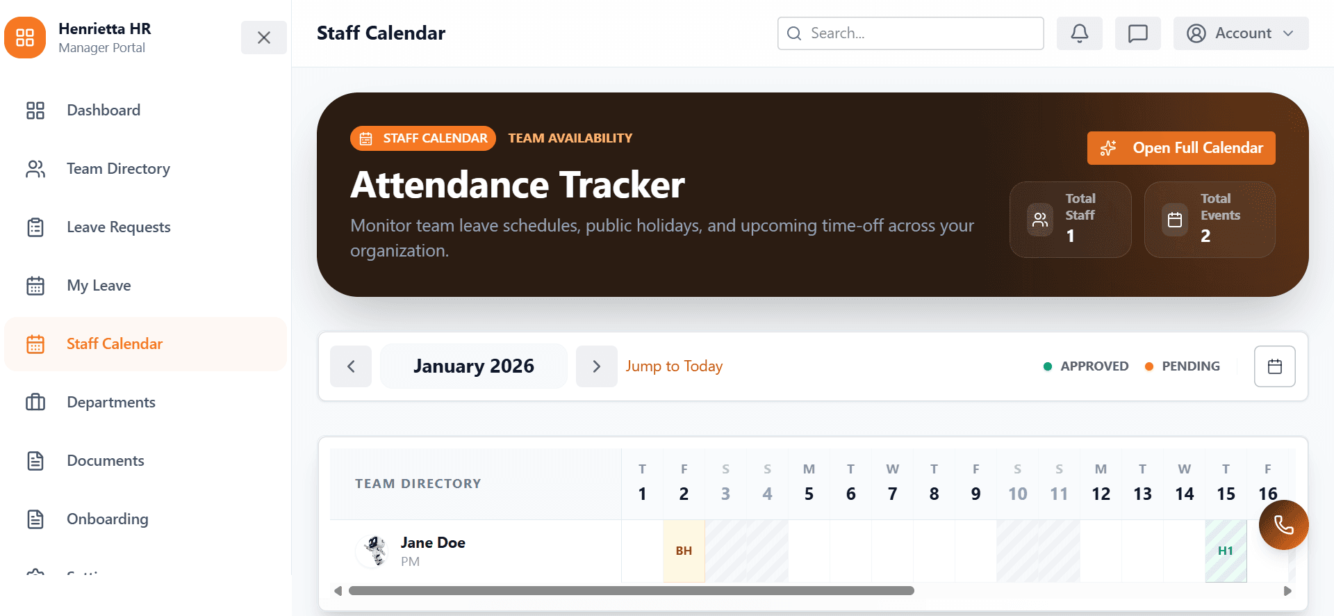 Henrietta HR Portal & AI Bot – Attendance Tracker